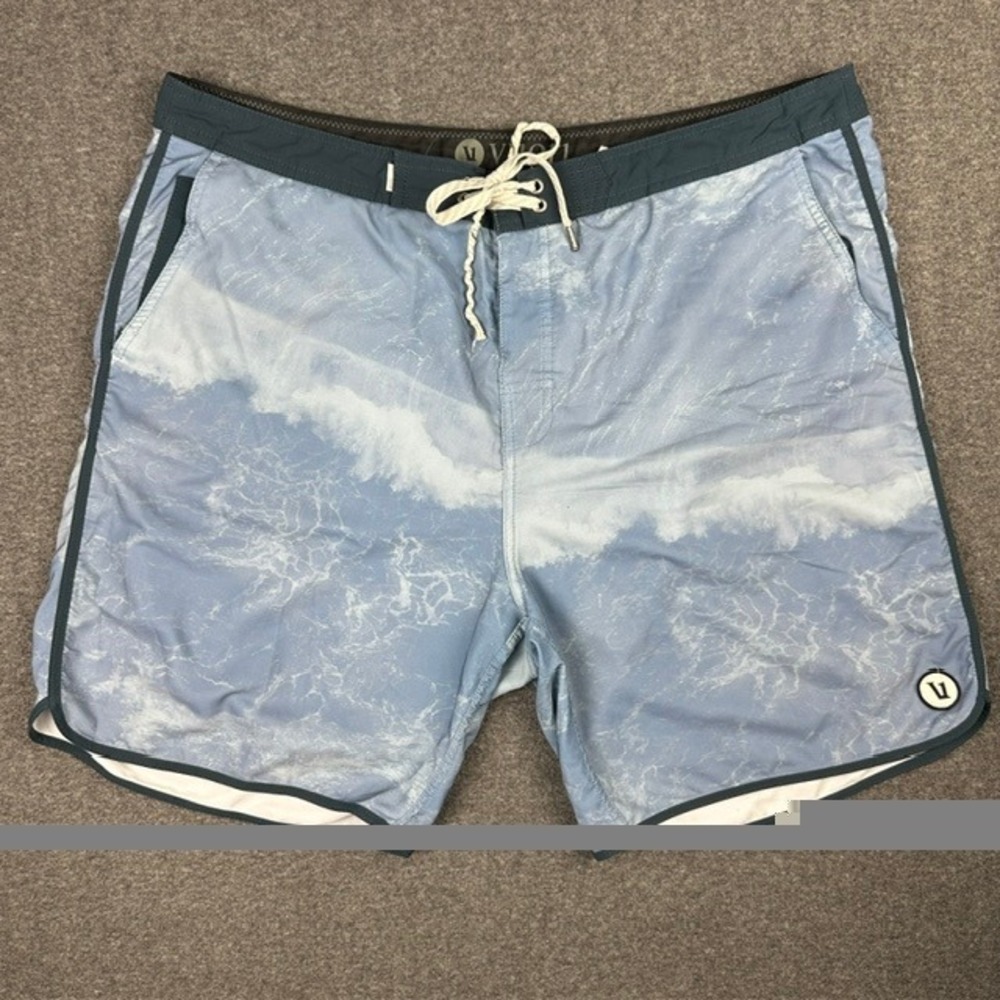 Vuori Mens Board Shorts Blue Wave Print Swim Trunks Size 38 7.5 Inseam